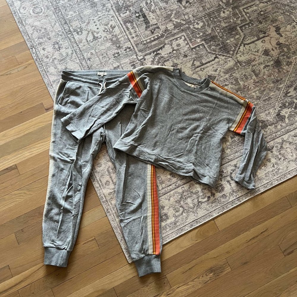 Madewell Gray Pajama Set with Rainbow Stripes